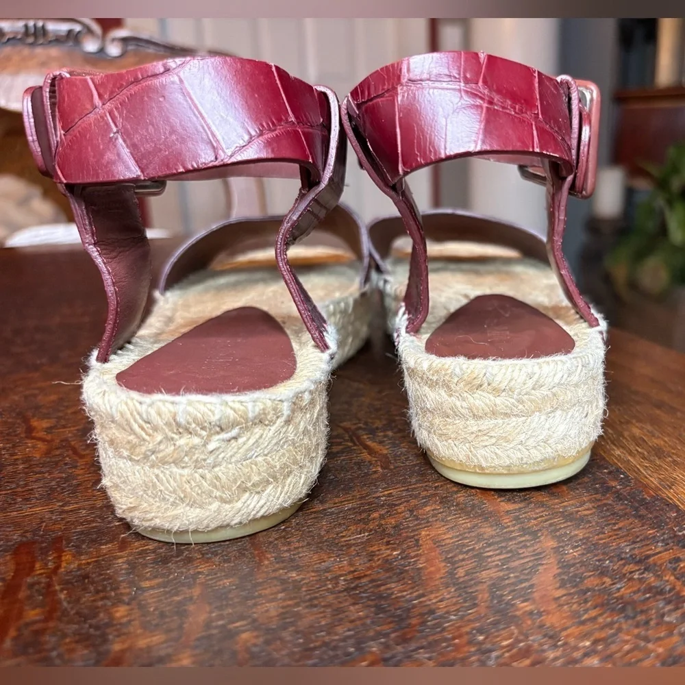 Vince Edina Nut Brown Croc Embossed Leather Platform Espadrille Sandal Size 7